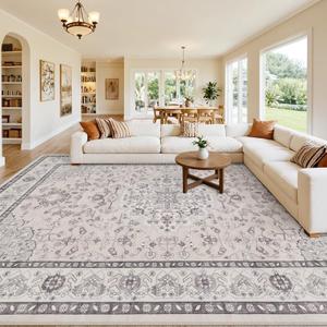 10x14 Area Rugs Living Room: Bedroom Washable Carpet Beige & Grey
Large Vintage Boho Indoor Decor Neutral Soft Nursery Farmhouse Dining Room Office Floor Non-Slip Low Pile Under Table Rug