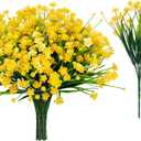 Ouddy Decor 24 Bundles Artificial Flowers for Outdoors UV Resistant Fake Plastic Plants Faux Greenery Stems for Spring Summer Indoor Garden Patio Window Box Kitchen Home Decor, Yellow