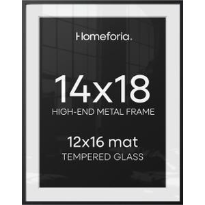 Homeforia 14x18 Black Picture Frame, High-End Metal, 12x16 Mat, Glass