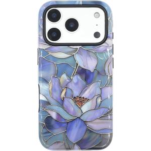 For iPhone 17 Pro Case, Hybrid Dual-Layer Soft Silicone and Hard Shell Durable Shockproof Phone Cover with Wildflower Design, Abstract Lotus