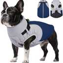 DENTRUN Dog Coat with Harness Built in, Easy On/Off Zipper Closure Winter Dog Vest, Water-Repellent Fleece Lined Warm Jacket with Reflective for Small Dogs, Dark Blue, XS