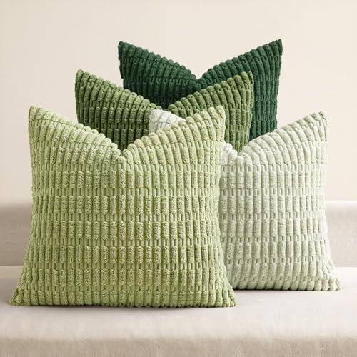 MIULEE Soft Corduroy Spring Throw Pillow Covers Set of 4 Forest Green 18x18 Inch Modern Farmhouse Boho Decorative Accent Cushion Covers for Couch Sofa Bedroom