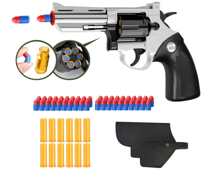 Toy Gun, Soft Bullet Toy Revolver, Game Catapult Toy Gun Foam Blaster, can fire Sponge Bullets, Educational Model Toys, Suitable for Children's Gifts from 6 Years Old(Silver)