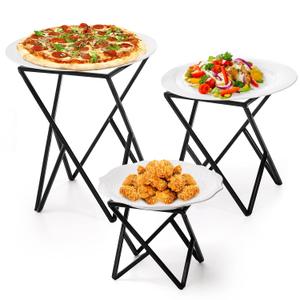 Set of 3 Black Metal Pizza Riser Racks, Twisting Geometric Pizza Table Stand Serving Tray Holder, Tabletop Square Dessert Stand Platter Risers, Food Risers for Buffet Restaurant Home Party