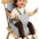 Toddler Booster Seat for Dining Table Kitchen Chair, Non-Slip with Backrest and Adjustable Straps, Portable Travel Child Kids Booster Seat for Eating (Light Grey)