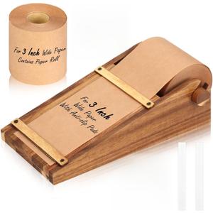 Note Paper Roll Dispenser Desktop Kraft Paper Roll Dispenser Holds 3 Wide with 98ft Wooden Note Taking Roller Holder Tearable Cutter Grocery List Sticky or Home (Brown)