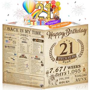 21st Birthday Card for Girls Boys, 3D Pop Up 21st Birthday Gifts Cards, Happy 21 Birthdays Decorations for 21 Year Old Son Daughter, Funny Back In 2005, Classy Vintage