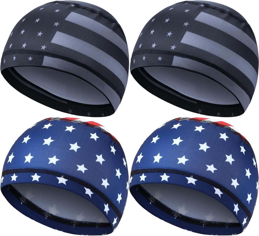 Geyoga 4 Pieces Cooling Skull Cap Helmet Liner Sweat Wicking Running Beanie Head Wrap Cycling Bandana for Men Women