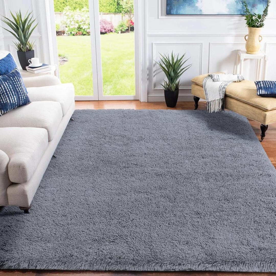 Soft Area Rugs for Living Room, 6'x9' Plush Fluffy Bedroom Rug, Non-Slip Shaggy Rugs for Dorm Teens Room Decor, Modern Indoor Furry Carpets for Playroom Study Office, Grey