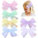 6 PCS Tulle Hair Bows for Girls, CN Toddler Bows with Glitter Star Alligator, Colorful Hair Barrettes Wedding Hair Accessories for Baby Girls Infants Toddler Teens Party (Type D)