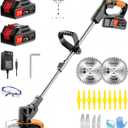 21V Cordless String Trimmer & Edger, 6" Cut, 2 Batteries, 3-Blade System (Plastic/Metal/Saw), Telescopic Pole, 180° Rotating Head – Lightweight Weed Wacker for Lawn, Garden & Yard