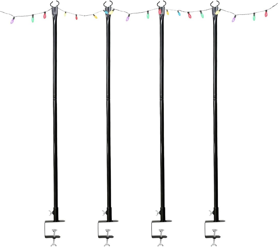 4 Pack Deck Light Poles, Hanging Light Poles for Outdoor String Lights, Metal Suspension String Light Poles, Hanging Light Poles for Deck Fence Garden Backyard Wall Bistro