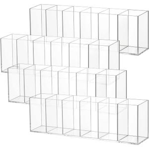 Juexica 4 Pack Clear Pencil Holder Acrylic 6 Compartments Makeup Brush Organizer Pencil Cup Stationery Holder for Desk Accessories Cosmetic Brush Storage Box for Office Dorm Bathroom Kitchen