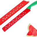 Watermelon Knife with Sleeve for Melon Cutting, Long Serrated Bread Lettuce Vegetable Knife, Kitchen Fruit Melon Tomato Cutter Slicer, with Cover for Home Summer Party Camping Outdoor (Red Green)