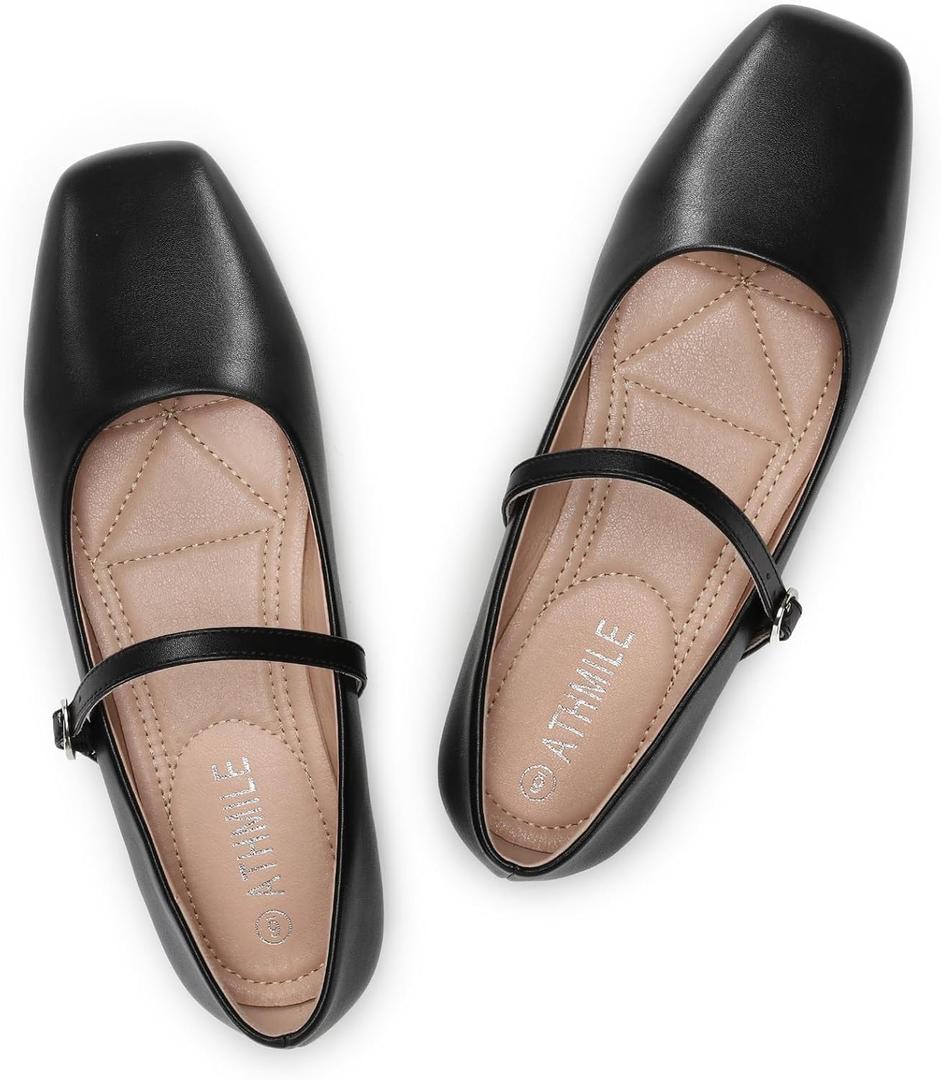 ATHMILE Mary Jane Shoes Women Ballet Flats Shoes for Women Slip on Comfortable Dressy Adjustable Strap for Work Office Business Casual 9