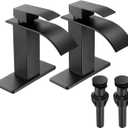 FRANSITON Black Waterfall Bathroom Faucet Lavatory Single Handle 1 or 3 Hole Bathroom Sink Faucet Washbasin Faucet with Deck and Pop-up Drain (Matte Black- Set of 2, Short)