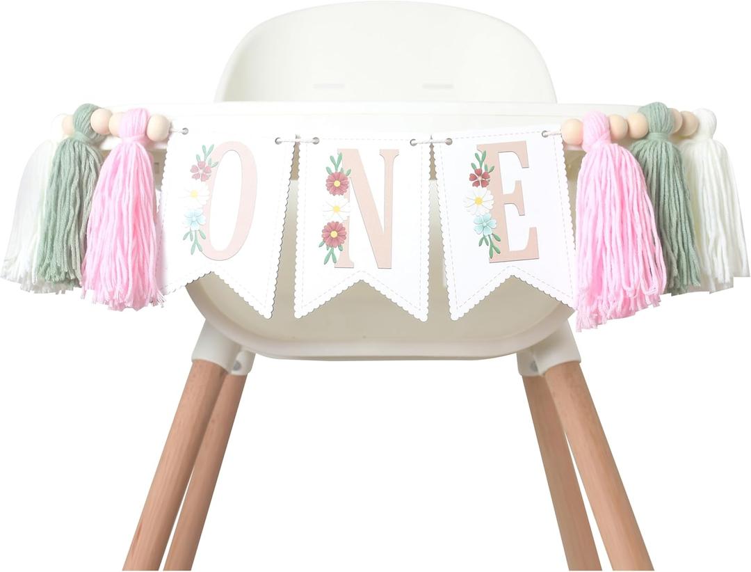 Wildflower High Chair Banner For 1st Birthday GirlBoho Style Flower Tassel High Chair Decoration,Pink Floral Banner For Baby'sOur Little Wildflower Is Turning One GarlandDaisy Themed Decor For Girls' 1st Birthday