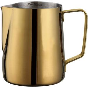 Milk Frothing Pitcher 20oz/600ml - Stainless Steel Cup for Latte Art, Espresso and Cappuccino Maker - 18/8 Steel Milk Frother Steaming Pitcher, Rose Gold