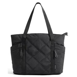 BAGSMART Crush Tote Bag for Women, 20L Puffer Work Tote with Zipper, Travel Essentials Quilted Nurse Hospital Bag, Black