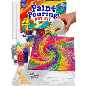 PURPLE LADYBUG Low-Mess Paint Pouring Kit for Ages 6+ - Washable Non-Toxic Painting Kit for Kids with Gloves & Table Cover for Easier Cleanup, Art and Crafts for Kids Ages 8-12, Crafts for Girls 8-12