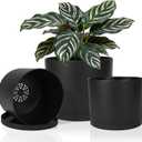 GARDIFE 10/9/8 Inch Modern Cylinder Planter, Plant Pots for Indoor Outdoor Plants, Flower Pots with Drainage Holes and Saucers for Garden Succulent Nursery House Plants (Black)