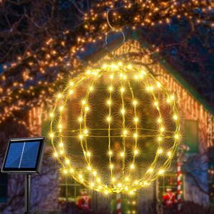 Outdoor Solar Ball Lights -12 Inch 120 LED Outdoor Garden Solar Hanging Tree Lights with 8 Lighting Modes,Memory Function Waterproof for Outdoor Decoraction (Warm White, 12 Inch)