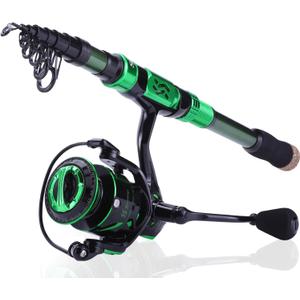 Sougayilang Fishing Rod Reel Combinations, 24 Ton Carbon Fiber, Portable Telescopic Fishing Rod Spinning Reels for Travel Saltwater Freshwater Fishing Gifts for People (3.0m/9.9ft-4000, Green)