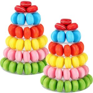 Juexica 6 Tiers Round Macaron Tower Stand 2 Pieces Plastic Cupcake Display Rack Macaron Display Wedding Cupcake Food Serving Stands Clear Dessert Tower S for Wedding Baby Shower Birthday Decor