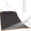 Lazy Daze Hammocks 12 FT Quilted Fabric Hammock with Spreader Bar, 2-Person Double Hammock with Chains and Pillow, Outdoor Hammock for Outside Patio Poolside Backyard Beach, 450 lbs Capacity, Gray (Dark Gray)
