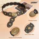 LEACOOLKEY Hollow Western Disc Belt for Dress Boho Concho Belt Vintage Country Waist Belts for Women (Black)