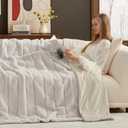 Cozy Bliss Deluxe Sheared Rabbit Faux Fur Throw Blanket, Soft Fuzzy High-Low Sculpted Plush Blanket for Couch, Cozy Home Accent, All Season Use, Beige 50"x60"