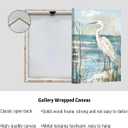 AWPANERAR White Heron Canvas Wall Art Coastal Bird Pictures Prints Blue Ocean Poster Beach Egret with Reed Painting Artwork for Bathroom Decor Framed (30L x 20W)