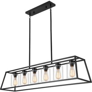 Rectangle Chandeliers for Dining Room | 6-Lights Black Dining Room Light Fixture with Clear Glass Shade | Apply to Kitchen Chandeliers Over Table, L48" - 6 Light