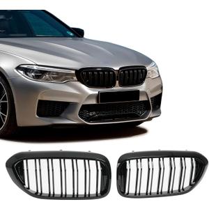 Front Grill Double Slats Grill for BMW 5 Series G30 530e 530i 540i 550i xDrive 2017 2018 2019 2020 - Front Kidney Grille (ABS Glossy Black)