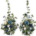 Ling's Moment 41" Tall Free Standing Artificial Flowers Arrangements 2 pcs Wedding Arch Altar Stage Decorations Dusty Blue Navy for Ceremony Reception Silk Rose Fake Floral Party Outdoor Beach Decor