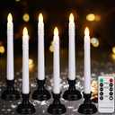 Daord LED Battery Operated Window Candle with Remote & Timer Flickering Warm Light Christmas Flameless Taper Candles for Party Holiday Wedding Home Table Decoration (Pack of 6,White+Black Holder(A))