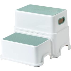 Victostar 2 Step Stool for Kids, Anti-Slip Sturdy Toddler Two Step Stool for Toilet Potty Training, Bathroom,Kitchen (Green-White)