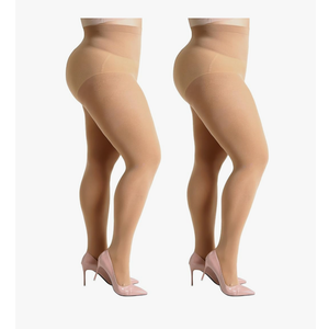 MANZI Women's 2 Pairs Control Top Tan Pantyhose High Waist Plus Size Tights Ultra-Soft, Size XXL