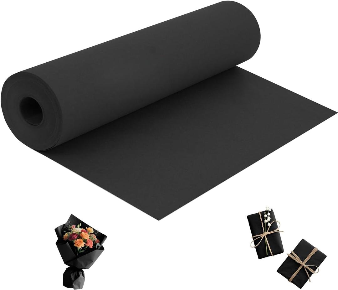 24”x 1200”Black Kraft Wrapping Paper Roll for Bulletin Board Poster Gift Wrapping, Craft Construction Paper for Easel Drawing Painting Art Supplies Packing Table Covering Bouquet Flower Christmas