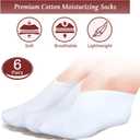 Geyoga 6 Pairs Moisturizing Socks Overnight for Dry Feet Spa Cotton Moisture Enhancing Cosmetic Socks for Women and Men, White, Size 6