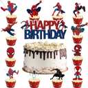 25PCS Spider Cake Toppers, Cute Cartoon Cupcake Toppers, Spider Themed Birthday Party Cake Decorations & Party Supplies