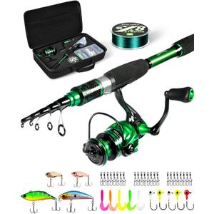 Ghosthorn Fishing Rod and Reel Combo Graphite Telescoping Fishing Pole Portable Travel Kit with Carrier Bag for Freshwater Saltwater (7 ft)