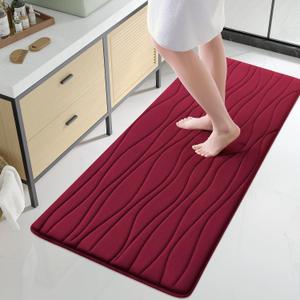 Buganda Memory Foam Bathroom Rug Mat 59x24, Extra Soft and Absorbent Bath Mats, Non-Slip and Machine Washable Bath Rugs for Bathroom Floor,Tub and Shower, Burgundy