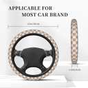 Khaki Checkered Steering Wheel Cover for Women,Universal Auto Steering Wheel 14-15 Inch Car Interior Accessories with 2PCS Car Coasters,Suitable for Men and Women