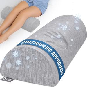 5 STARS UNITED Knee Pillow for Back Sleeping  Cooling Cover - Memory Foam Cushion for Sciatica Pain Relief  Under Leg Support for Sleeping on Back  Large Half Moon Bolster for Bed, Arctic Gray