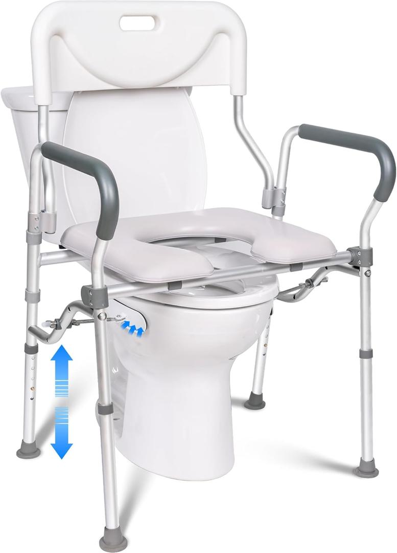 Raised Toilet Seat with Handles, Width and Height Adjustable Commode Chair for Toilet with Arms