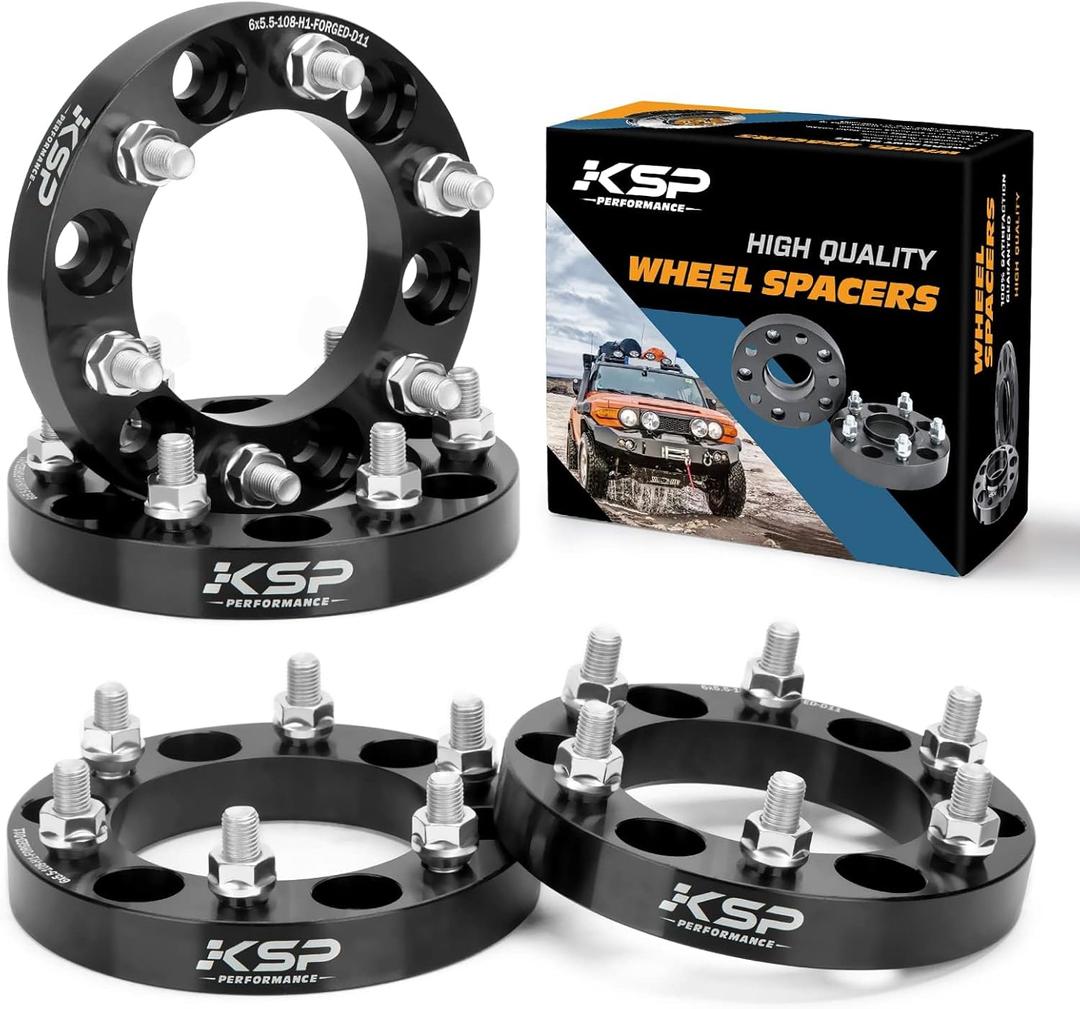 6X5.5 Wheel Spacers, KSP Forged 1"(25mm) 6x139.7mm to 6x139.7mm Thread Pitch M12x1.5 Hub Bore 108mm Adapters for Tacoma 4Runner Tundra FJ Land Cruiser Black, Not Hubcentric