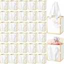 Yeaqee 50 Pcs Mini Metallic Paper Gift Bags with Handles 4x2.75x4.5'' Tiny Small Gift Bags with Thank You Tag for Christmas Wedding Birthday Welcome Return Gifts Small Business(White, Gold)