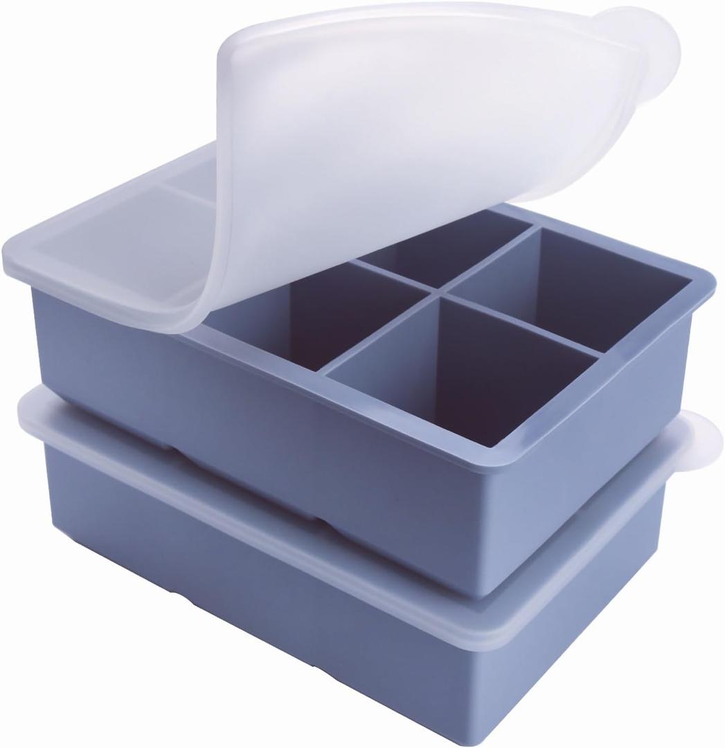 1/2 Cup Silicone Freezer Tray With Lid - Silicone Freezer Molds 2-Pack For meal prep & freezing of various sauces and other dishes, makes 12 perfect 1/2 cup portions cubes (Blue 2 Pack)