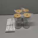 Drinking Glasses with Bamboo Lids and Glass Straw 4pcs Set - 16oz Glass Cups, Iced Coffee Glasses, Cute iced Tea Glasses, Beer Glasses, Ideal for Coffee Bar Accessories, Aesthetic Gift - 2 Brushes